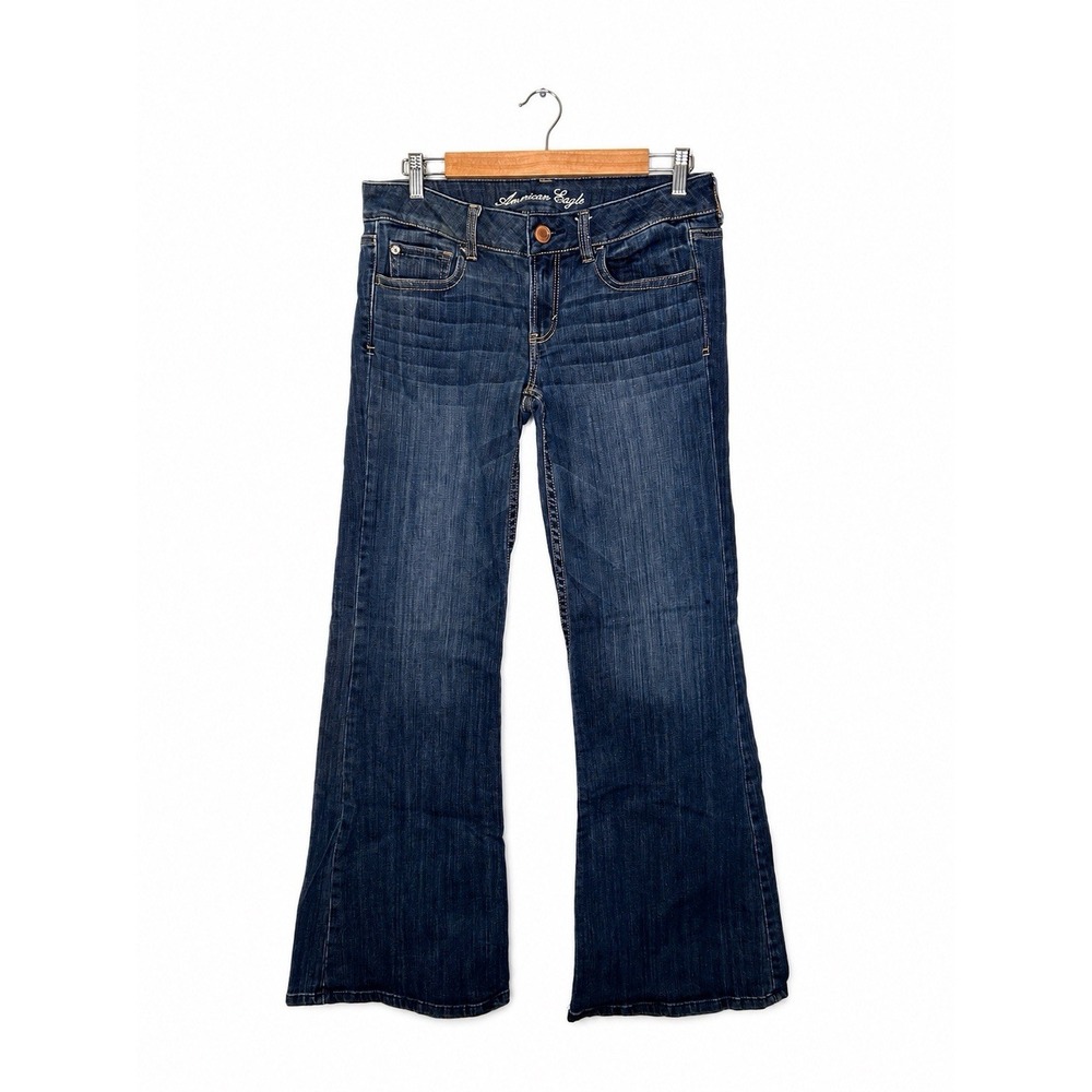 American Eagle AE Jeans Women's Hipster Flare Dark Blue Mid Rise Y2K Size 8